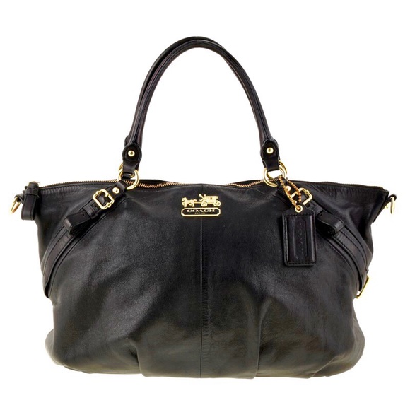 COACH | Coach Madison Sophia Black Leather Satchel Shoulder Bag w/ Red Lining - Picture 3 of 16